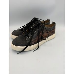 Myra Jaci Sneakers Black Brown Tooled Leather Detail Casual 10 Women's‎
